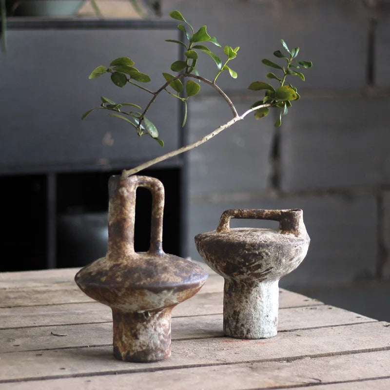 Rustic Ceramic Vase, Rough Pottery Vase for Dried Flowers, Shelf and Mantel, Wide or Tall