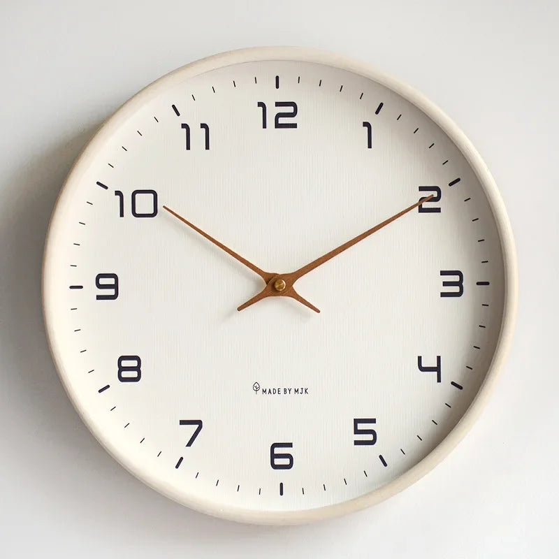 Nordic Wooden Frame Wall Clock, Silent Minimalist Clock for Living Room, Kitchen and Office, White or Navy Dial