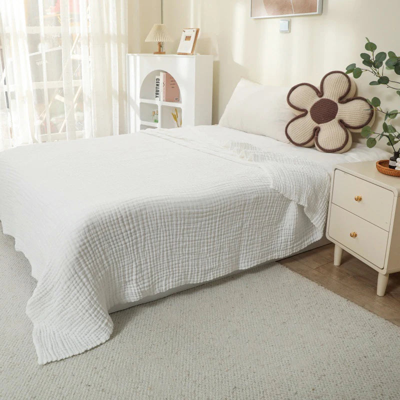 Cotton Muslin Throw Blanket, 6-Layer Lightweight Breathable Throw for Sofa and Bed, Sage Green, White or Blue, Three Sizes