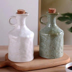 Ceramic Oil Bottle, 400 ml Pottery Dispenser for Olive Oil, Vinegar and Soy Sauce, Green or White