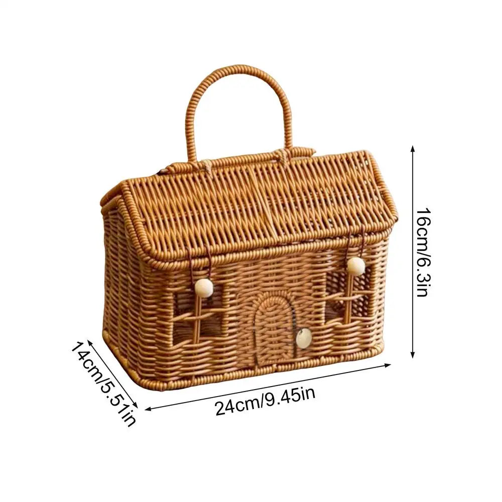 House-Shaped Woven Basket with Lid and Handle, Decorative Storage Basket for Shelf, Bedroom and Kids’ Rooms