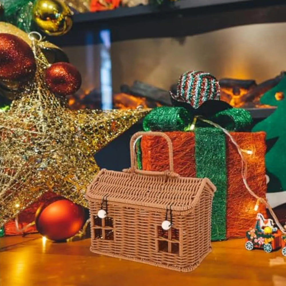 House-Shaped Woven Basket with Lid and Handle, Decorative Storage Basket for Shelf, Bedroom and Kids’ Rooms