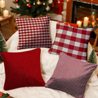 Red and White Christmas Pillow Cover, Buffalo Check, Gingham, Stripe or Solid Red Throw Pillow Case for Sofa and Bed