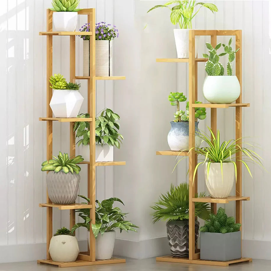 Bamboo Corner Plant Stand, Tall Tiered Plant Shelf for Indoor Plants and Flower Pots, 5 or 6 Tiers