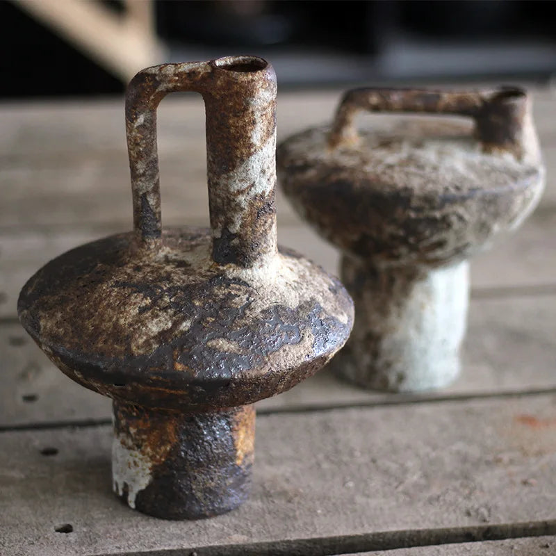 Rustic Ceramic Vase, Rough Pottery Vase for Dried Flowers, Shelf and Mantel, Wide or Tall