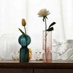 Striped Colored Glass Vase, Retro Bud Vase for Flowers and Hydroponic Plants, Teal, Smoke Grey, Pink or Amber