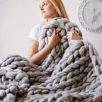 Chunky Knit Blanket, Thick Knitted Throw for Sofa, Bed and Reading Chair, Cream, Beige, Light Grey or Forest Green
