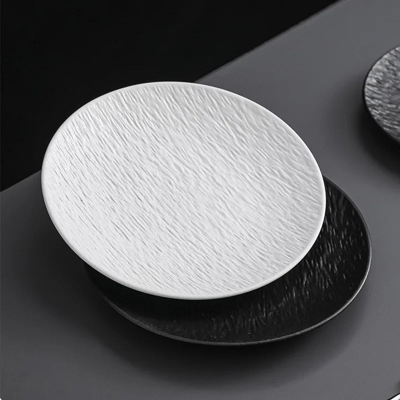 Matte Textured Ceramic Dinner Plate, Round Serving Plate for Steak, Pasta and Grilled Dishes, Black or White, Two Sizes