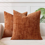 Textured Woven Pillow Covers Set of 2, Neutral Farmhouse Throw Pillow Cases for Sofa and Bed, 45 x 45 cm, Beige, Camel, Dark Green or Brick Red