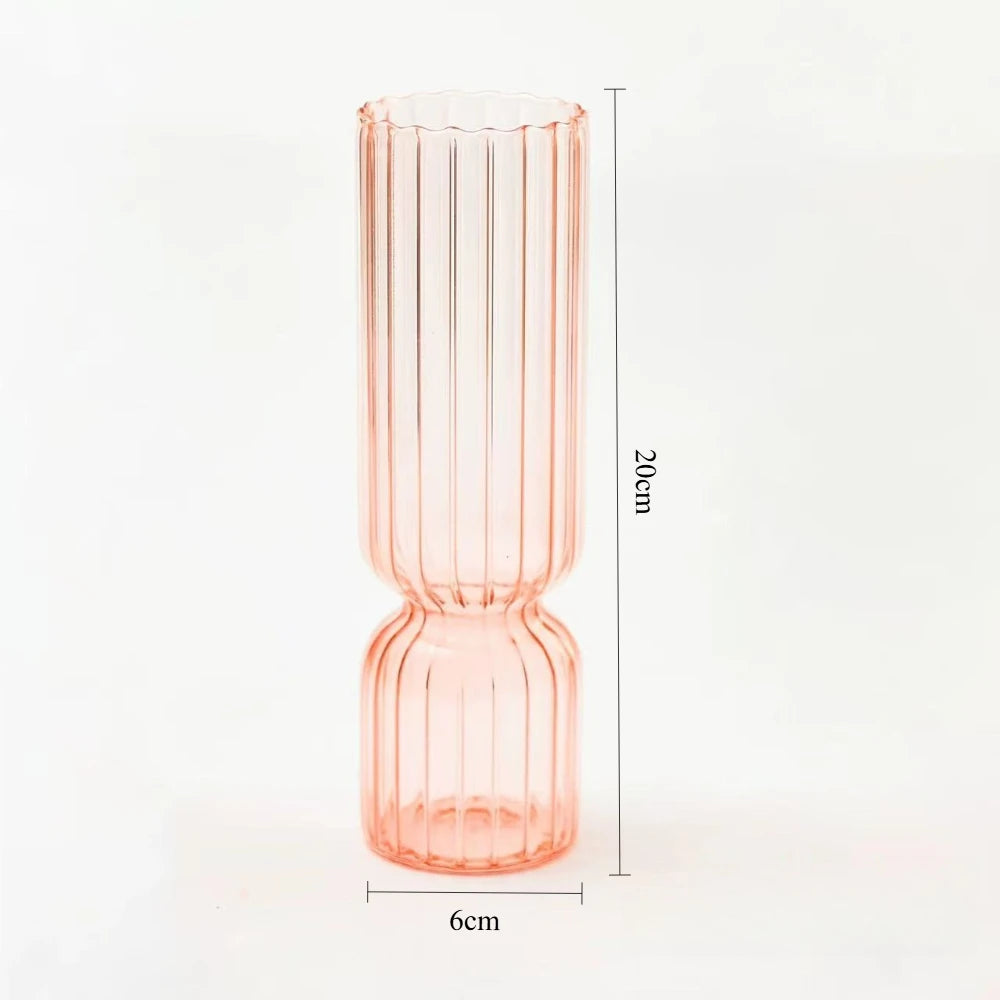 Striped Colored Glass Vase, Retro Bud Vase for Flowers and Hydroponic Plants, Teal, Smoke Grey, Pink or Amber