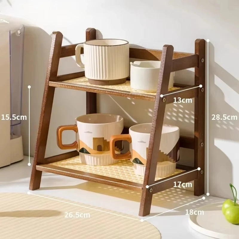 2-Tier Bamboo Countertop Shelf with Woven Shelves, product photo 4