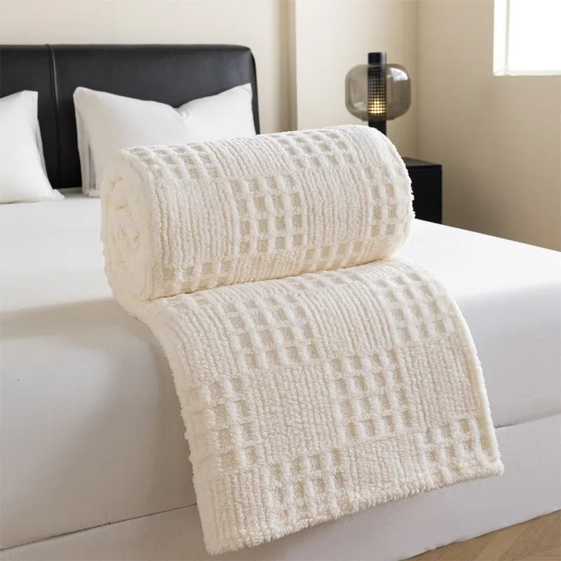 Waffle Texture Throw Blanket, Soft Cozy Nap Blanket for Sofa, Bed and Travel, 100 x 150 cm, Beige, Taupe, Sage Green or Blue Grey