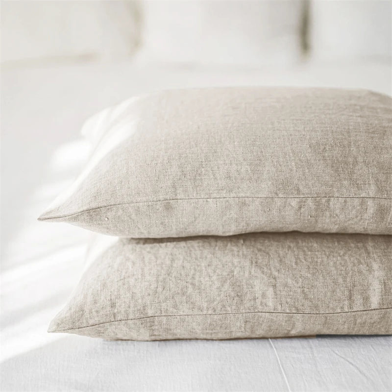 Pure Linen Pillowcases Set of 2, Soft Breathable Envelope Pillowcases for Bed, 50 x 75 cm, Natural, White, Sage Green or Caramel