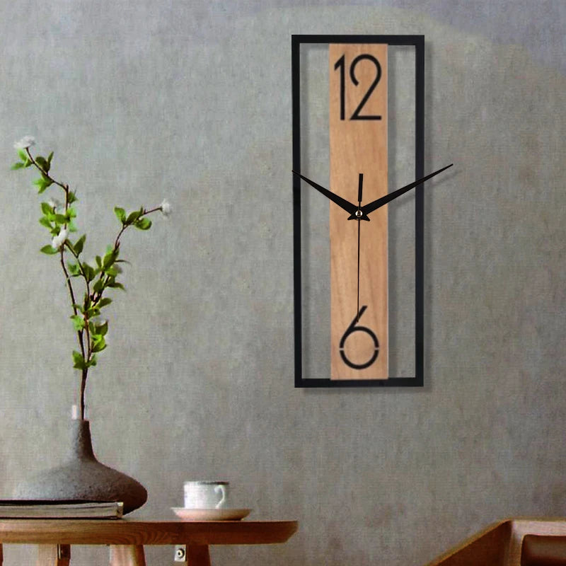 Rectangular Wood Grain Wall Clock, Silent Minimalist Clock for Living Room and Office
