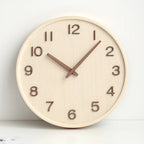 Japanese-Style Silent Wooden Wall Clock, Minimalist Clock with Raised Numbers for Living Room and Kitchen, Natural or Dark Wood
