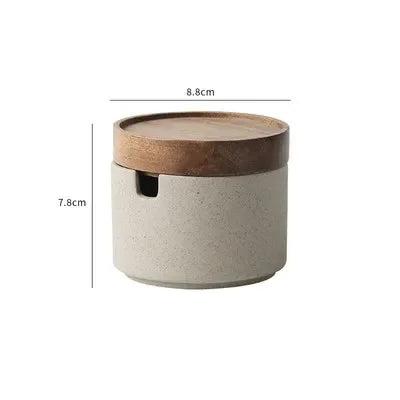 Modern Ceramic Seasoning Jar Set with Wood-Tone Lids, Countertop Salt and Sugar Containers, Single Jar or Set of 2 or 3 with Tray