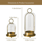 Metal Candle Holder with Glass Dome, Pillar Candle Hurricane for Table and Mantel, Gold or Black, Small or Large