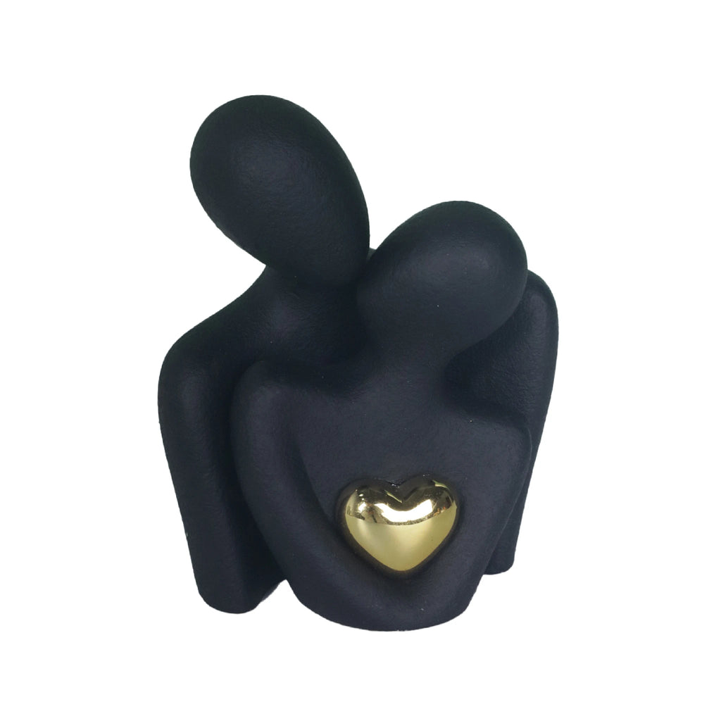 Hugging Couple Figurine, Abstract Ceramic-Look Sculpture for Shelf and Bedroom, White and Black, Black and White or Black