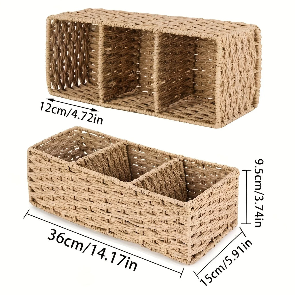 Paper Rope Storage Box, Woven Toilet Tank Top Basket for Tissues, Cosmetics and Toiletries, Natural