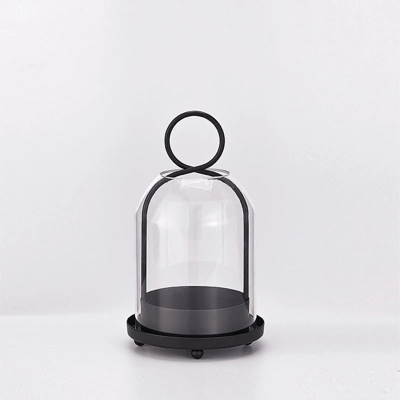 Metal Candle Holder with Glass Dome, Pillar Candle Hurricane for Table and Mantel, Gold or Black, Small or Large