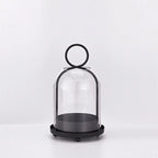 Metal Candle Holder with Glass Dome, Pillar Candle Hurricane for Table and Mantel, Gold or Black, Small or Large