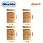 Glass Food Storage Jars with Wood-Tone Lids, Square Kitchen Canisters for Pasta, Grains and Snacks, Set of 2 or 4