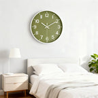 Retro Wall Clock with Raised Numbers, Silent Quartz Clock for Living Room and Kitchen, 25 cm, Emerald Green, Olive Green, Black or White and Gold
