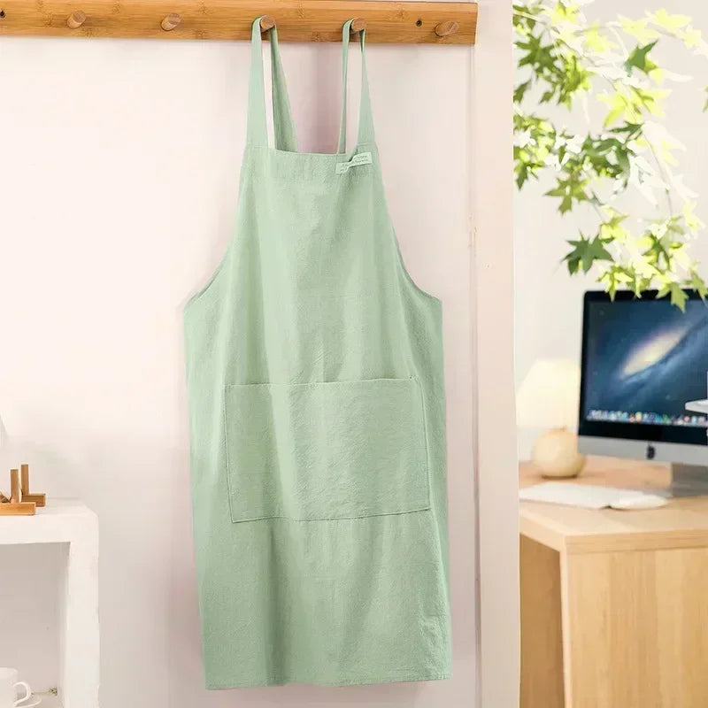 Linen Cotton Apron, Simple Kitchen Apron for Cooking, Baking, Gardening and Crafts, Forest Green, Dark Teal, Mint Green or Light Blue