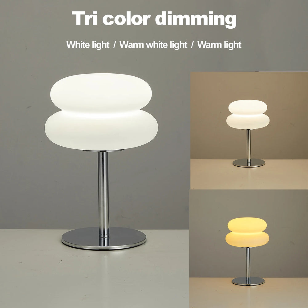 Bauhaus Mushroom Table Lamp, Dimmable Layered Bedside Light with Chrome Stand for Bedroom and Living Room, White or Orange