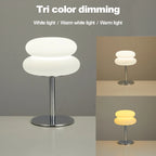 Bauhaus Mushroom Table Lamp, Dimmable Layered Bedside Light with Chrome Stand for Bedroom and Living Room, White or Orange