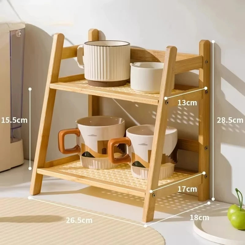 2-Tier Bamboo Countertop Shelf with Woven Shelves, product photo 3
