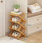Foldable Wooden Shoe Rack, Installation-Free Shoe Shelf for Entryway, Closet and Hallway, Natural or Black, 4 or 5 Tiers