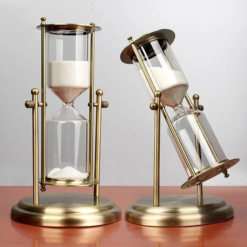 Rotating Metal Hourglass, Decorative Sand Timer with Crown Frame for Desk and Shelf, 15 or 60 Minutes
