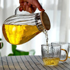 Ribbed Glass Water Pitcher, Heat-Resistant Borosilicate Carafe for Water, Lemonade and Iced Tea