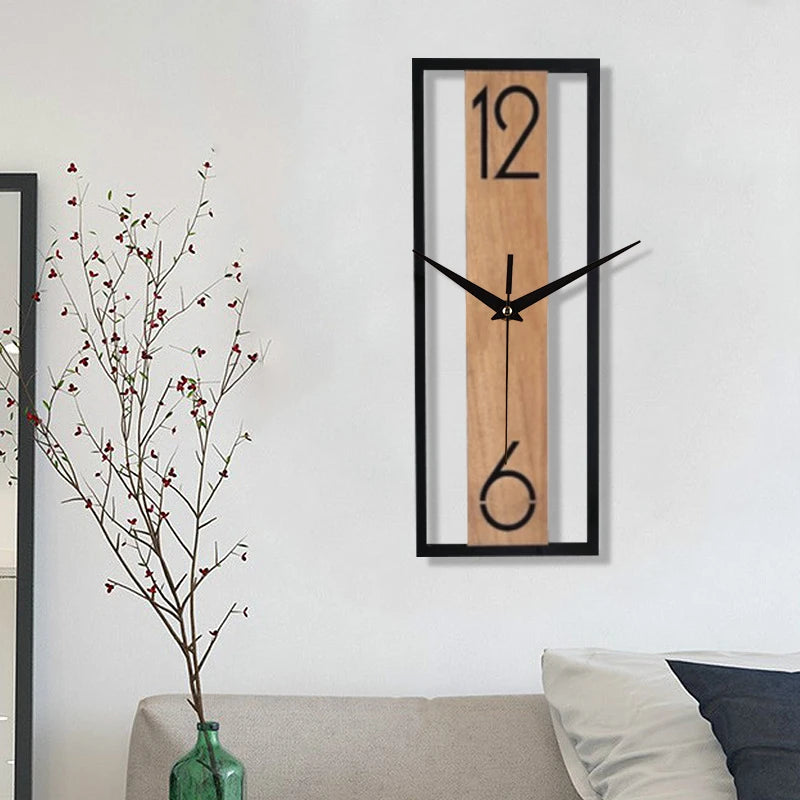 Rectangular Wood Grain Wall Clock, Silent Minimalist Clock for Living Room and Office