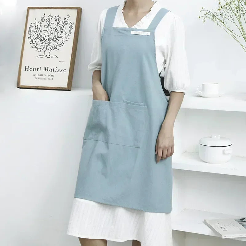Linen Cotton Apron, Simple Kitchen Apron for Cooking, Baking, Gardening and Crafts, Forest Green, Dark Teal, Mint Green or Light Blue
