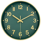 Retro Wall Clock with Raised Numbers, Silent Quartz Clock for Living Room and Kitchen, 25 cm, Emerald Green, Olive Green, Black or White and Gold