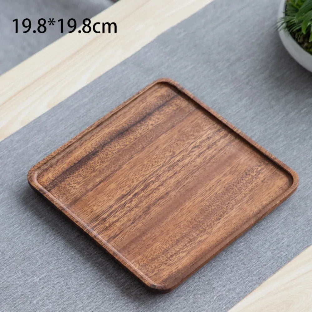 Walnut-Tone Wooden Serving Tray, Leaf, Oval, Square or Rectangle Platter for Tea, Snacks and Desserts