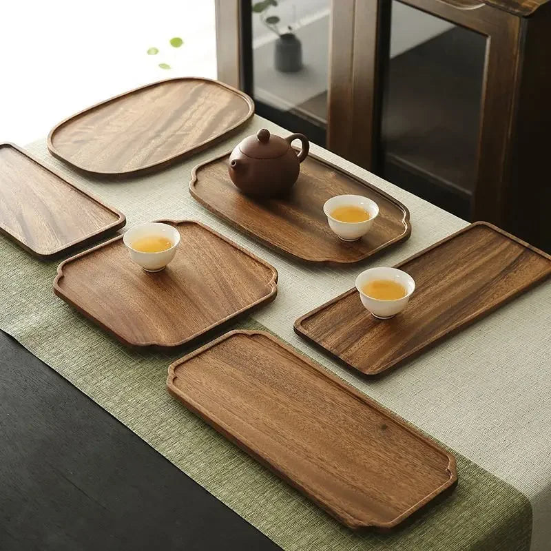 Natural Wood Serving Tray, Rectangular Plate for Fruit, Snacks and Food Storage