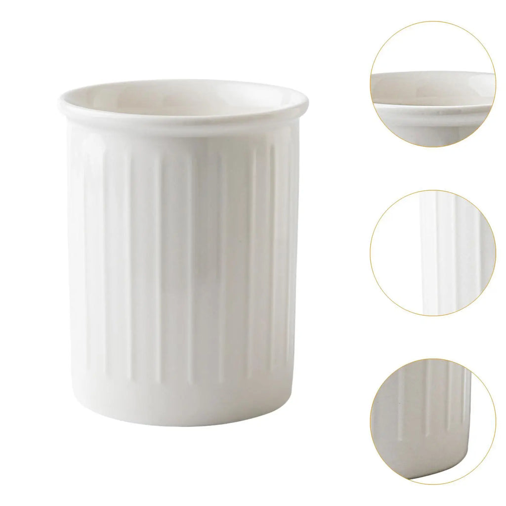 Ceramic Cutlery Holder with Drainage Holes, Countertop Utensil Caddy for Forks, Spoons and Chopsticks