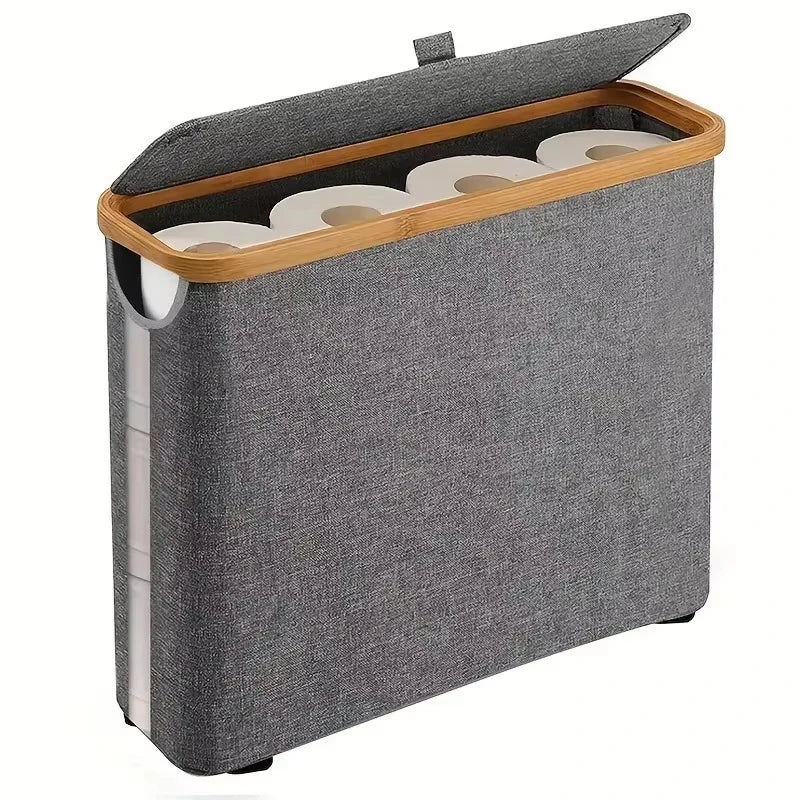 Toilet Paper Storage Basket with Lid, Holds 12 Rolls, Bathroom Storage Bin, Grey or Black