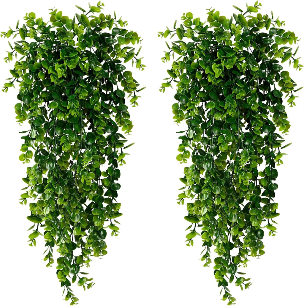 Artificial Eucalyptus Vine Set of 2, Faux Greenery Garland for Wall, Shelf and Mantel, Green, Rust or Orange