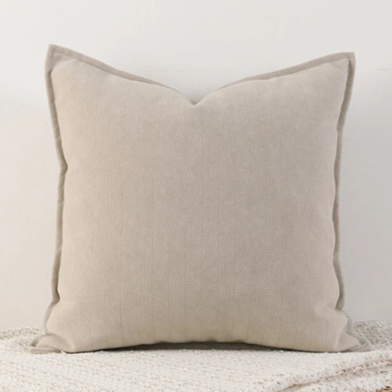 Chenille Throw Pillow Cover, Thick Soft Cushion Case with Flange Edge for Sofa and Bed, Cream, Beige, Olive Green or Caramel