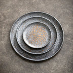 Hammered Stoneware Plate, Shallow Round Plate for Steak, Salad and Fruit, Three Sizes