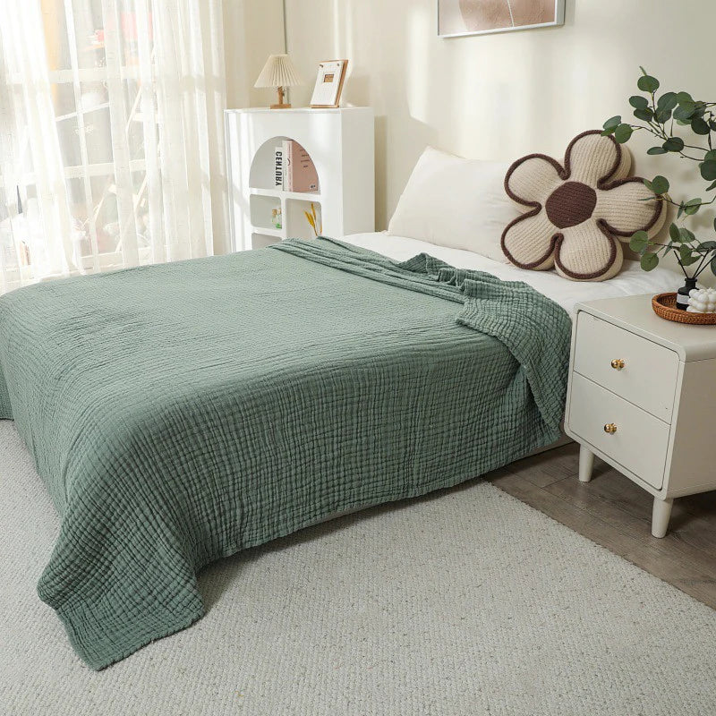 Cotton Muslin Throw Blanket, 6-Layer Lightweight Breathable Throw for Sofa and Bed, Sage Green, White or Blue, Three Sizes