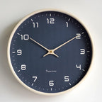 Nordic Wooden Frame Wall Clock, Silent Minimalist Clock for Living Room, Kitchen and Office, White or Navy Dial