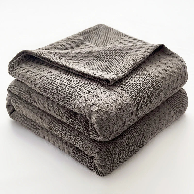 Cotton Waffle Throw Blanket, Soft Breathable Waffle Weave Blanket for Sofa and Bed, 100 x 150 cm, Light Grey, Dark Grey, Dusty Blue or Yellow