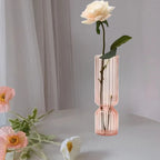 Striped Colored Glass Vase, Retro Bud Vase for Flowers and Hydroponic Plants, Teal, Smoke Grey, Pink or Amber