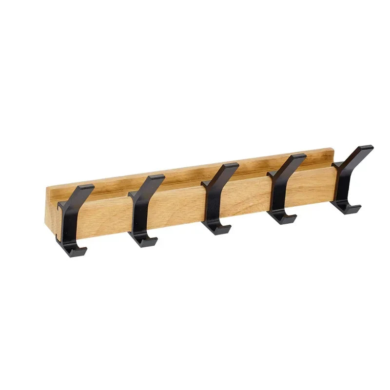 Wall-Mounted Coat Rack with 5 Movable Hooks, Nordic Rail for Coats, Hats and Towels, Black