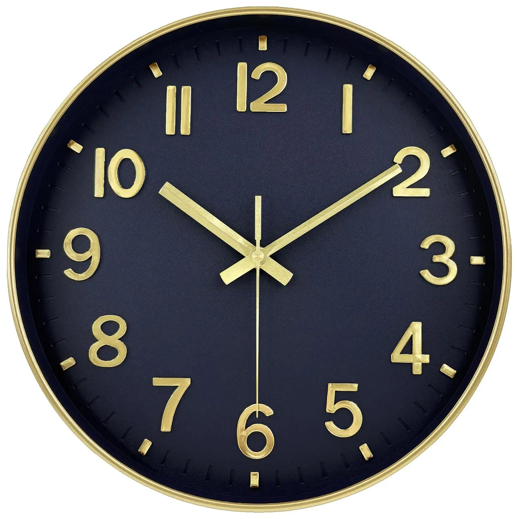 Retro Wall Clock with Raised Numbers, Silent Quartz Clock for Living Room and Kitchen, 25 cm, Emerald Green, Olive Green, Black or White and Gold
